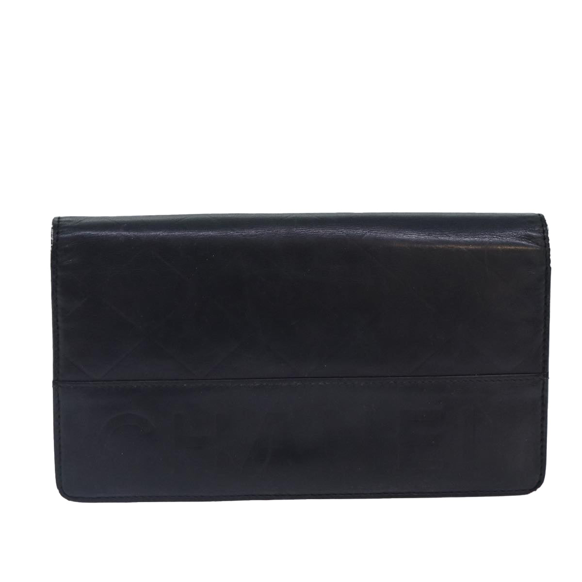 Top Quality Chanel Matelasse Wallet Leather Black Silver CC Auth bs16854