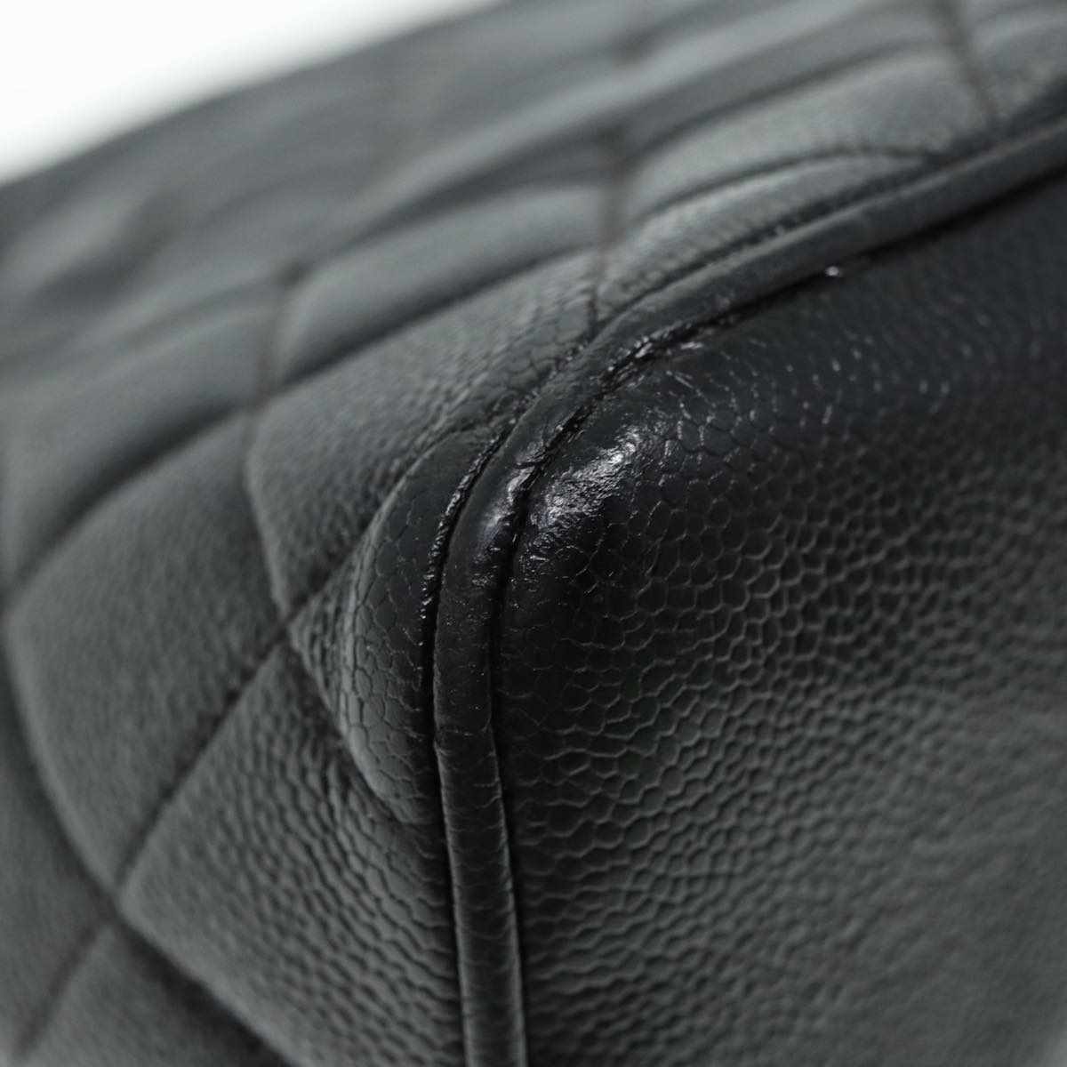 Top Quality Chanel Matelasse Reprint Tote Bag Caviar Skin Black Silver CC Auth bs16856