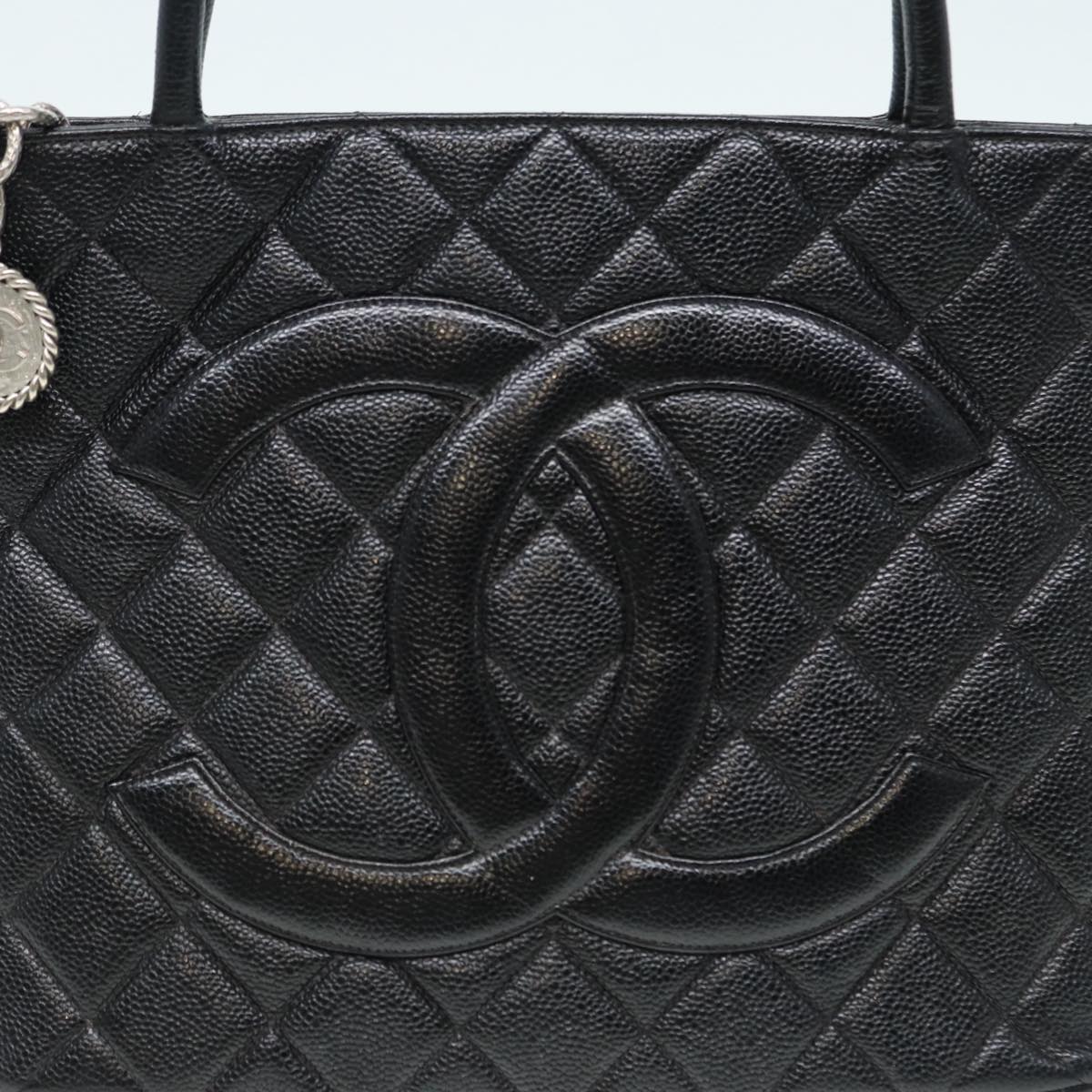 Top Quality Chanel Matelasse Reprint Tote Bag Caviar Skin Black Silver CC Auth bs16856