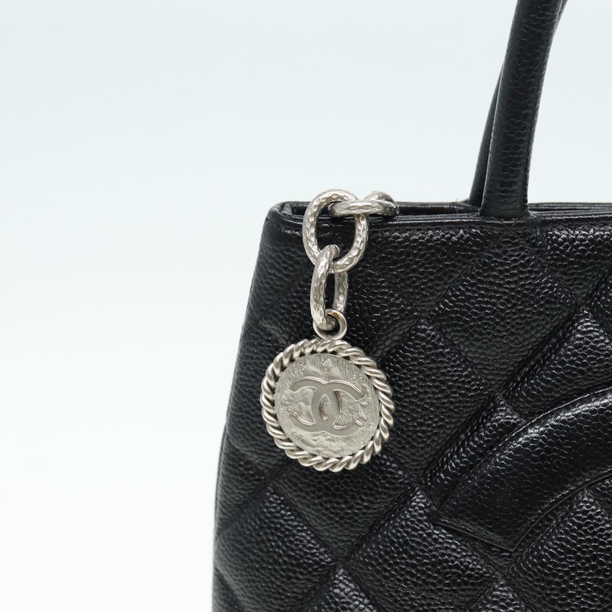Top Quality Chanel Matelasse Reprint Tote Bag Caviar Skin Black Silver CC Auth bs16856