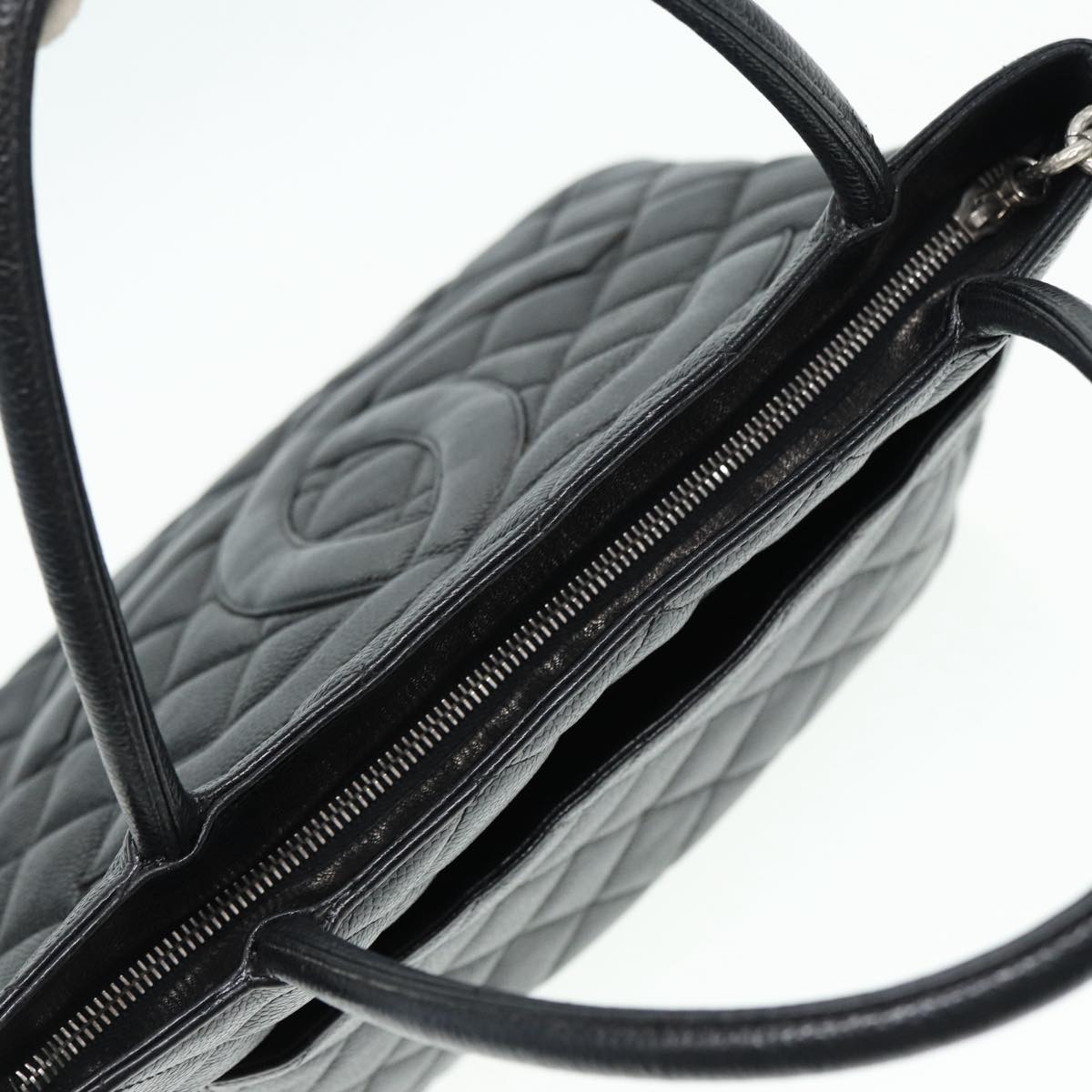 Top Quality Chanel Matelasse Reprint Tote Bag Caviar Skin Black Silver CC Auth bs16856