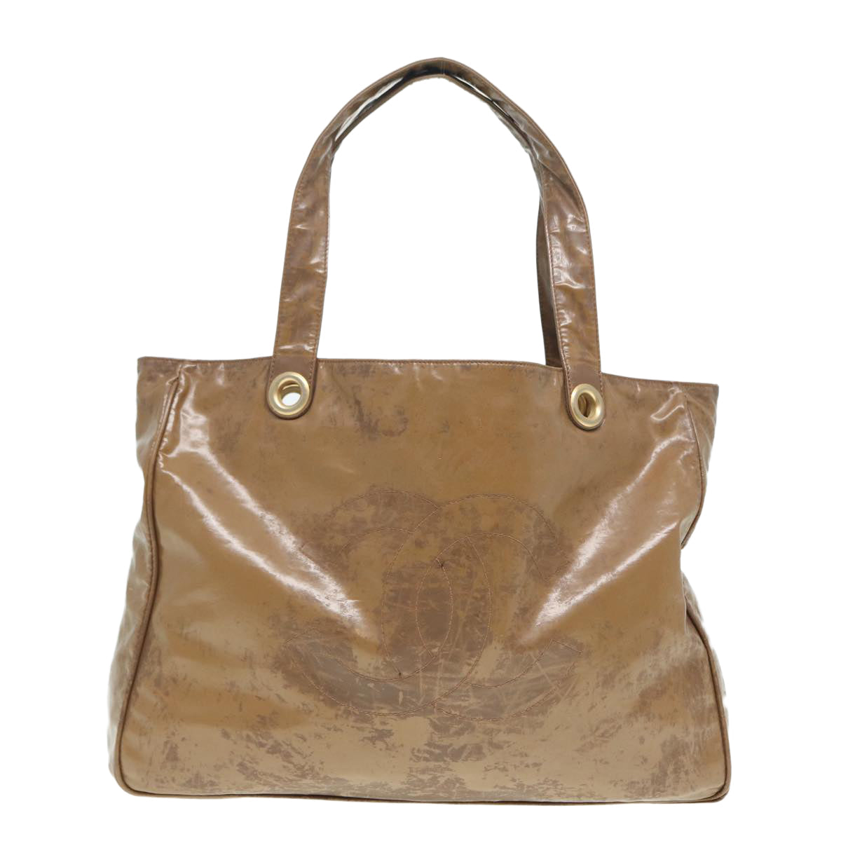 Top Quality Chanel COCO Mark Tote Bag Patent leather Beige CC Auth bs16858