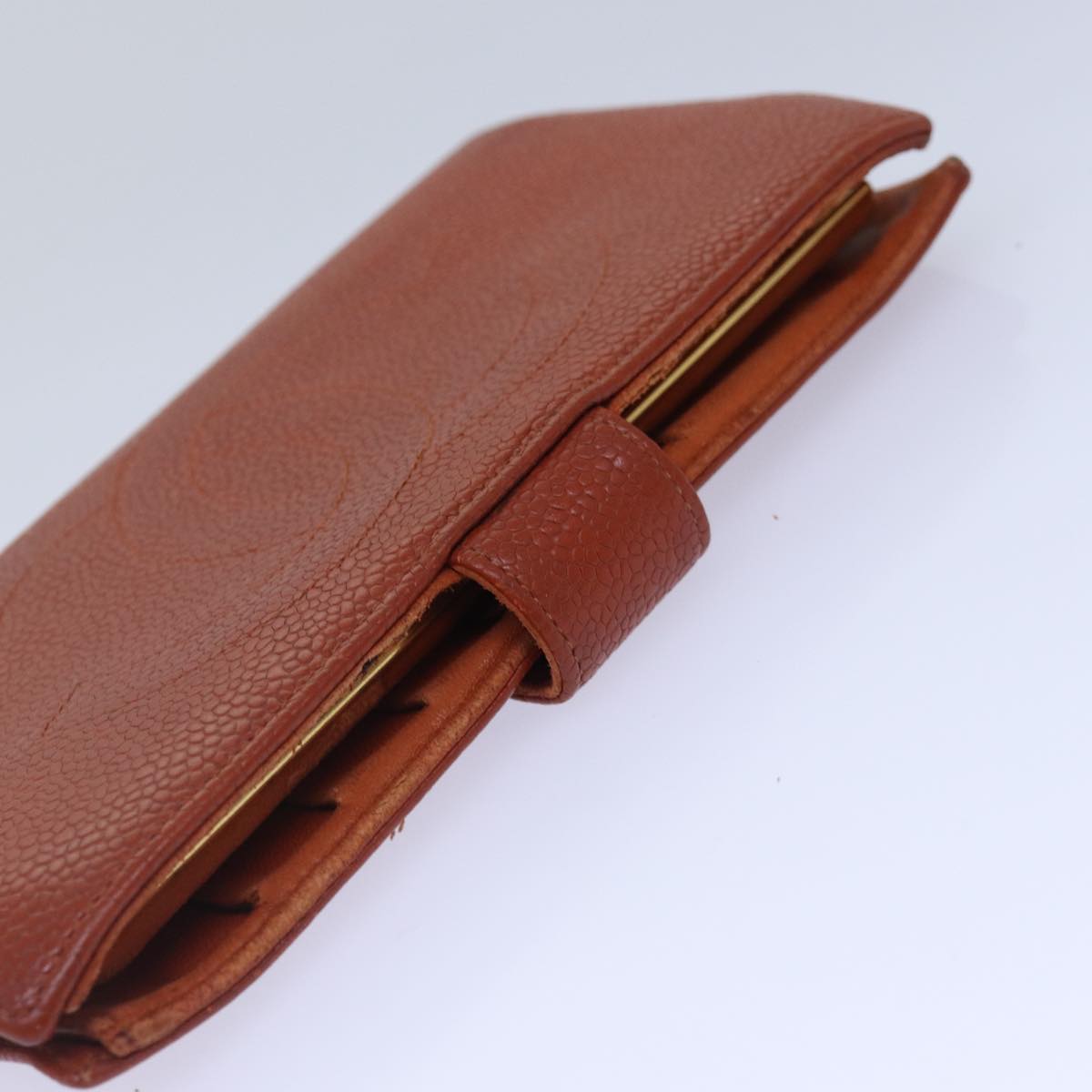 Top Quality Chanel COCO Mark Wallet Caviar Skin Orange Gold CC Auth bs16889
