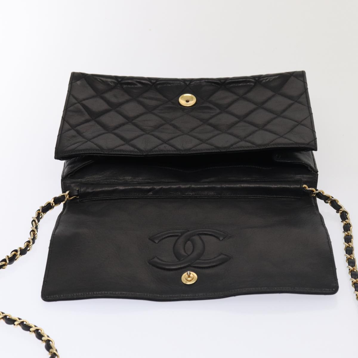 Top Quality Chanel Matelasse Chain Shoulder Bag Leather Black Gold CC Auth bs17124