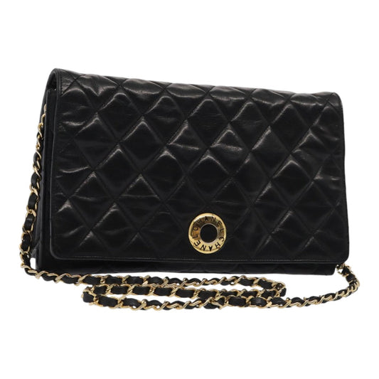 Top Quality Chanel Matelasse Chain Shoulder Bag Leather Black Gold CC Auth bs17124