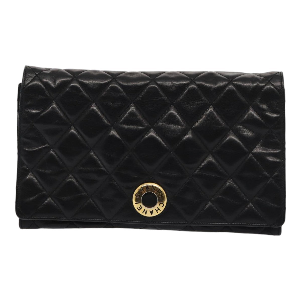 Top Quality Chanel Matelasse Chain Shoulder Bag Leather Black Gold CC Auth bs17124