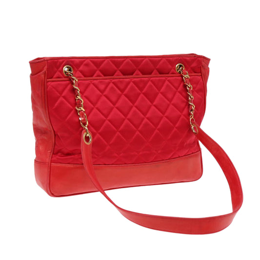 Top Quality Chanel Matelasse Chain Shoulder Bag Satin Red Gold CC Auth bs17153