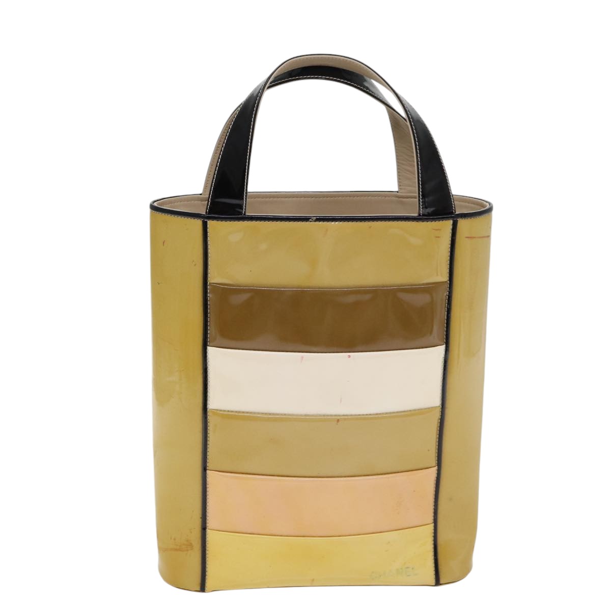 Top Quality Chanel Hand Bag Enamel Beige Gold CC Auth bs17154