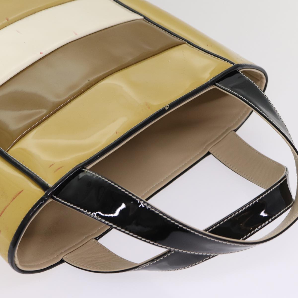 Top Quality Chanel Hand Bag Enamel Beige Gold CC Auth bs17154