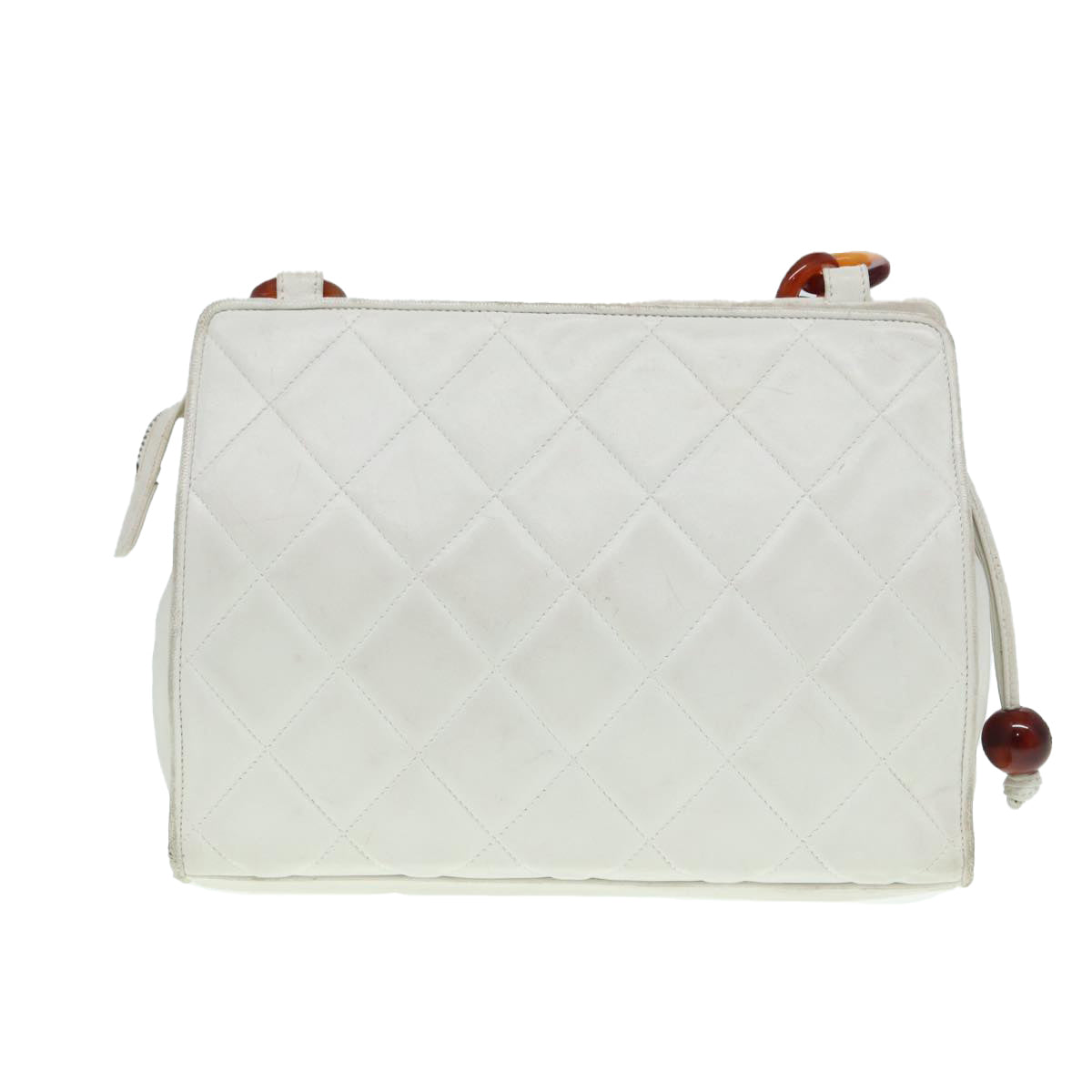 Top Quality Chanel Matelasse Shoulder Bag Lamb Skin White Gold CC Auth bs17156