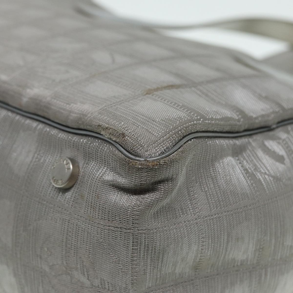 Top Quality Chanel New Travel Line Tote Bag Nylon Silver CC Auth bs17163