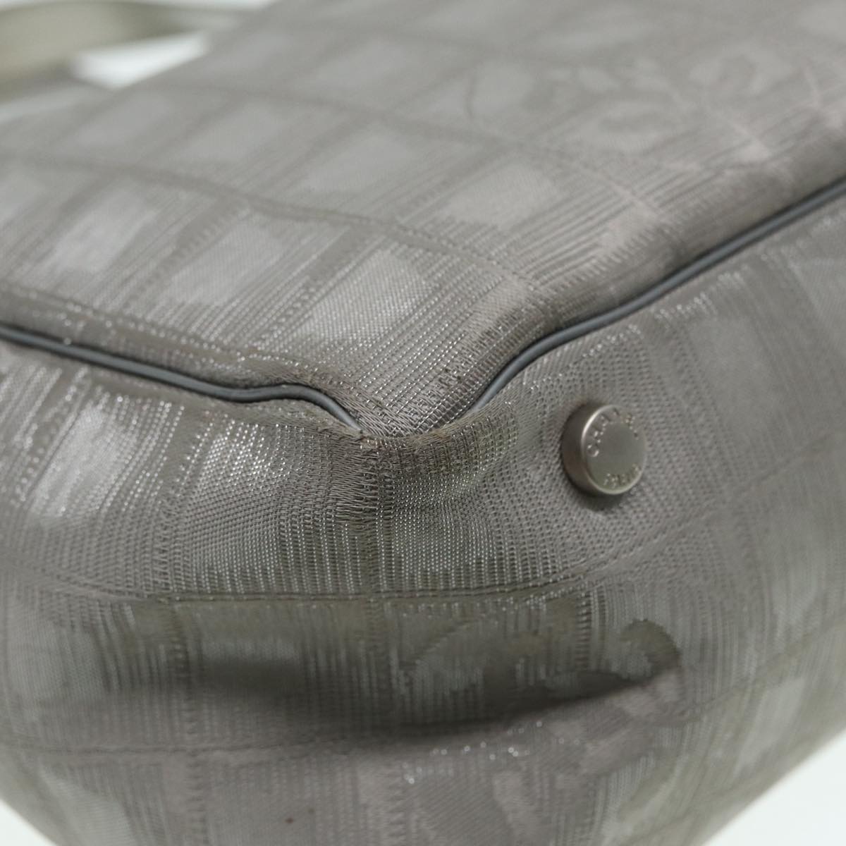 Top Quality Chanel New Travel Line Tote Bag Nylon Silver CC Auth bs17163