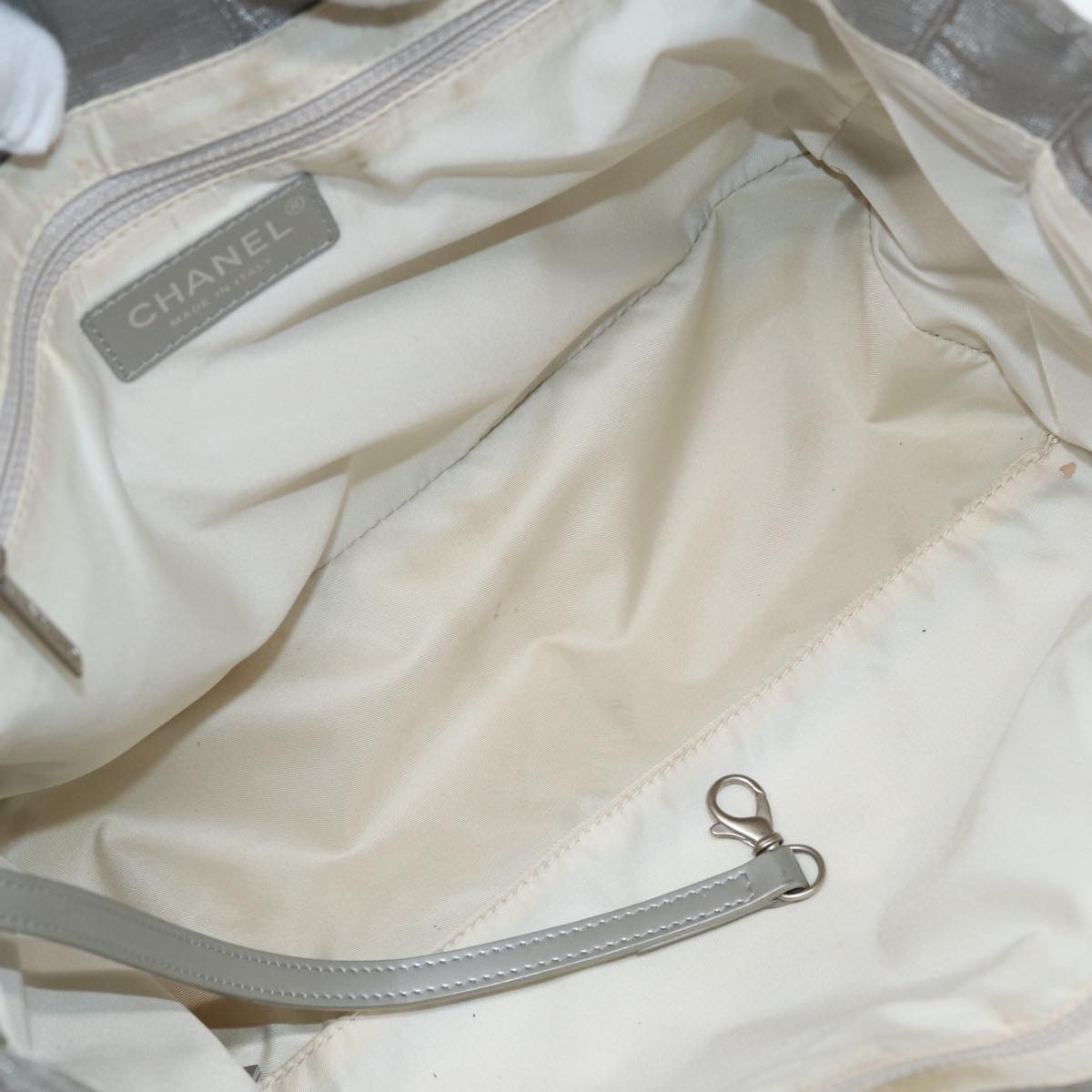 Top Quality Chanel New Travel Line Tote Bag Nylon Silver CC Auth bs17163