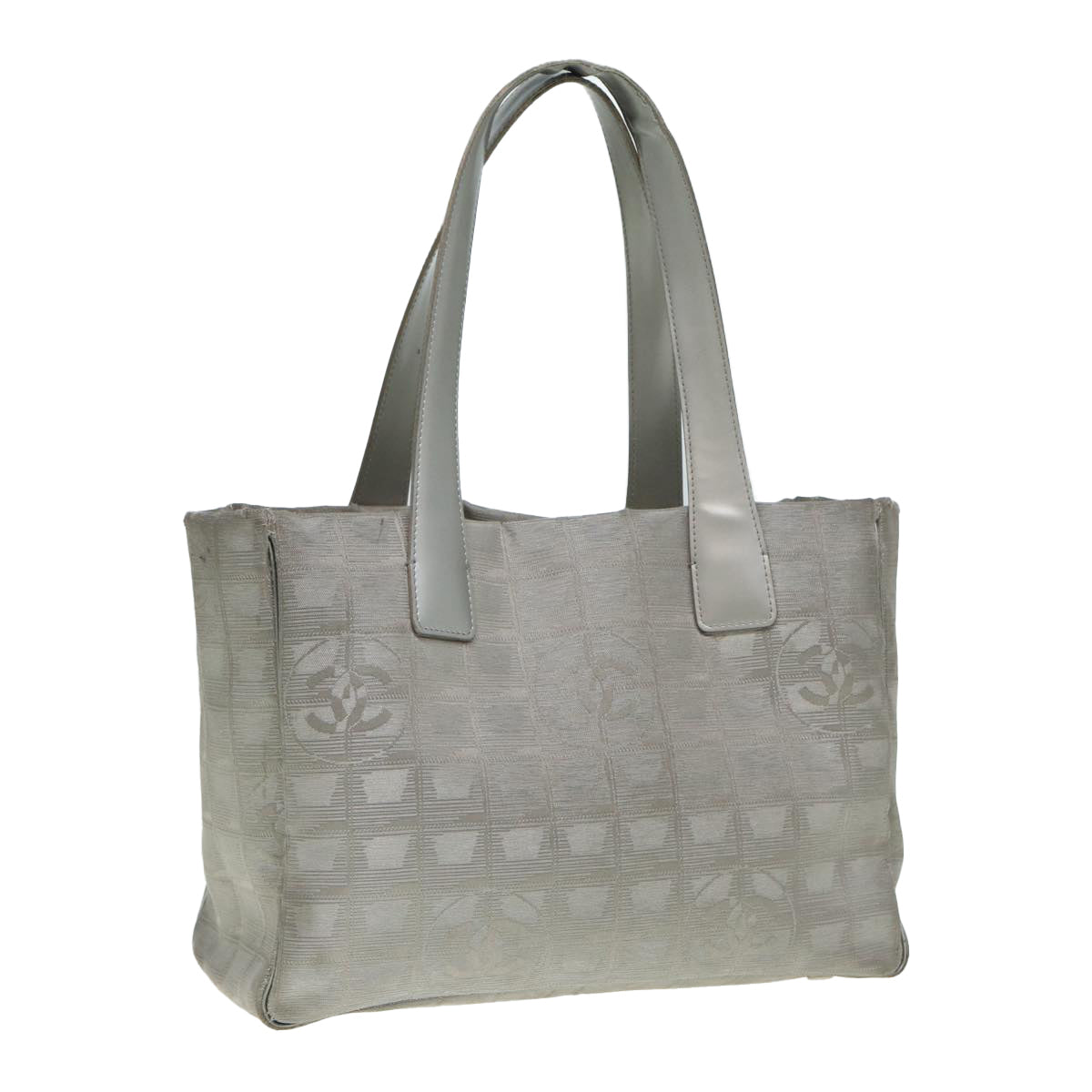 Top Quality Chanel New Travel Line Tote Bag Nylon Silver CC Auth bs17163
