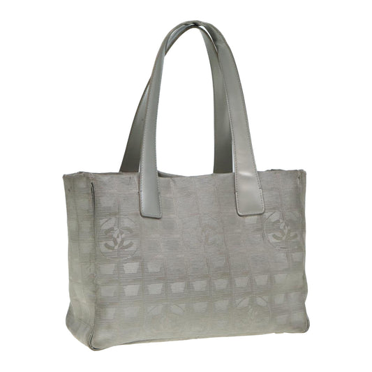 Top Quality Chanel New Travel Line Tote Bag Nylon Silver CC Auth bs17163