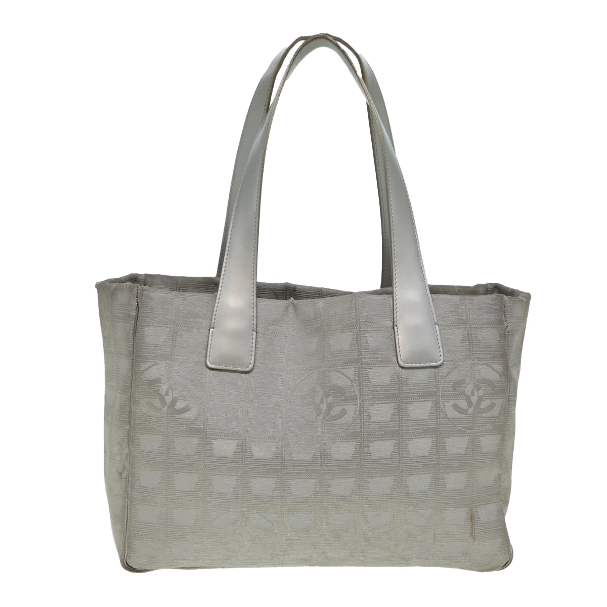 Top Quality Chanel New Travel Line Tote Bag Nylon Silver CC Auth bs17163