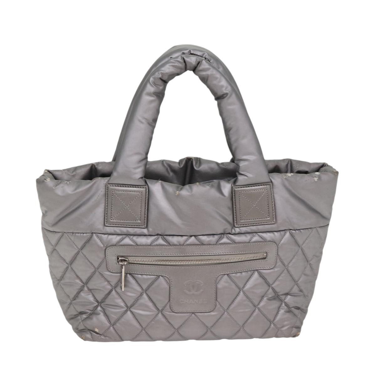 Top Quality Chanel Cococoon Tote Bag Nylon Leather Silver CC Auth bs17165