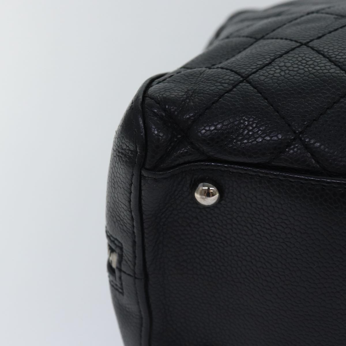 Top Quality Chanel Matelasse Hand Bag Caviar Skin Black Silver CC Auth bs17167