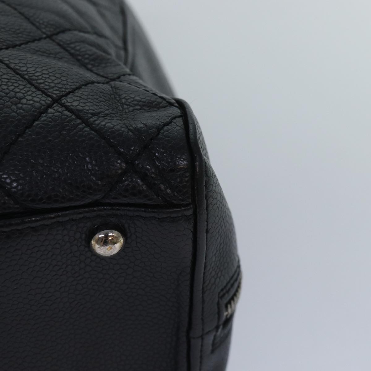 Top Quality Chanel Matelasse Hand Bag Caviar Skin Black Silver CC Auth bs17167