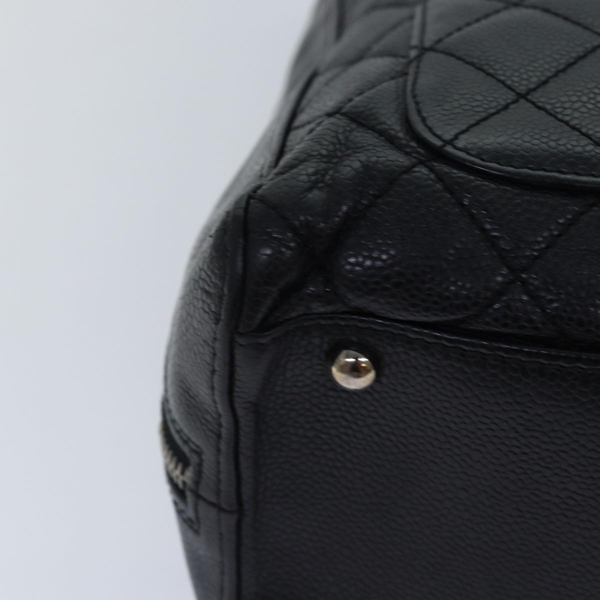 Top Quality Chanel Matelasse Hand Bag Caviar Skin Black Silver CC Auth bs17167
