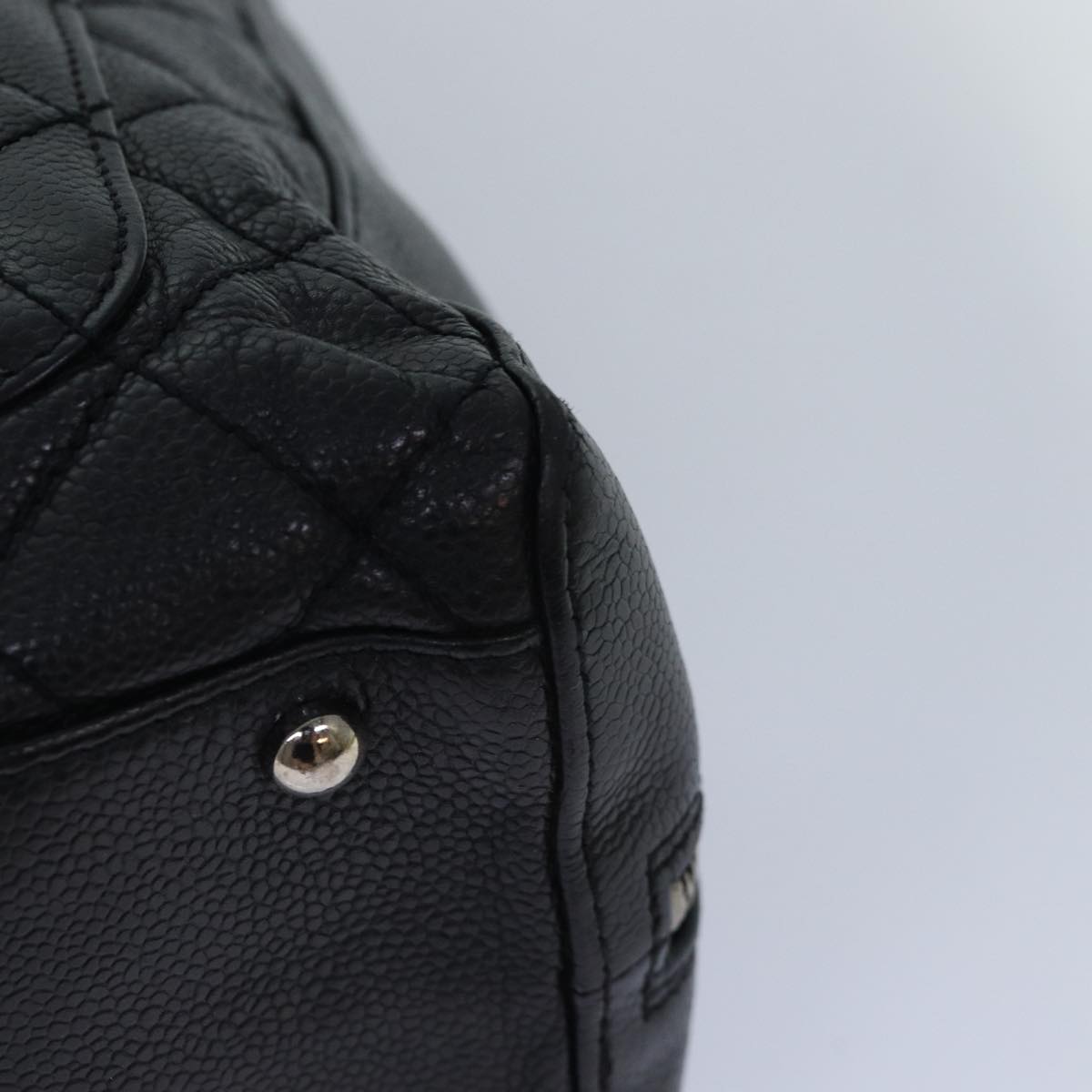 Top Quality Chanel Matelasse Hand Bag Caviar Skin Black Silver CC Auth bs17167