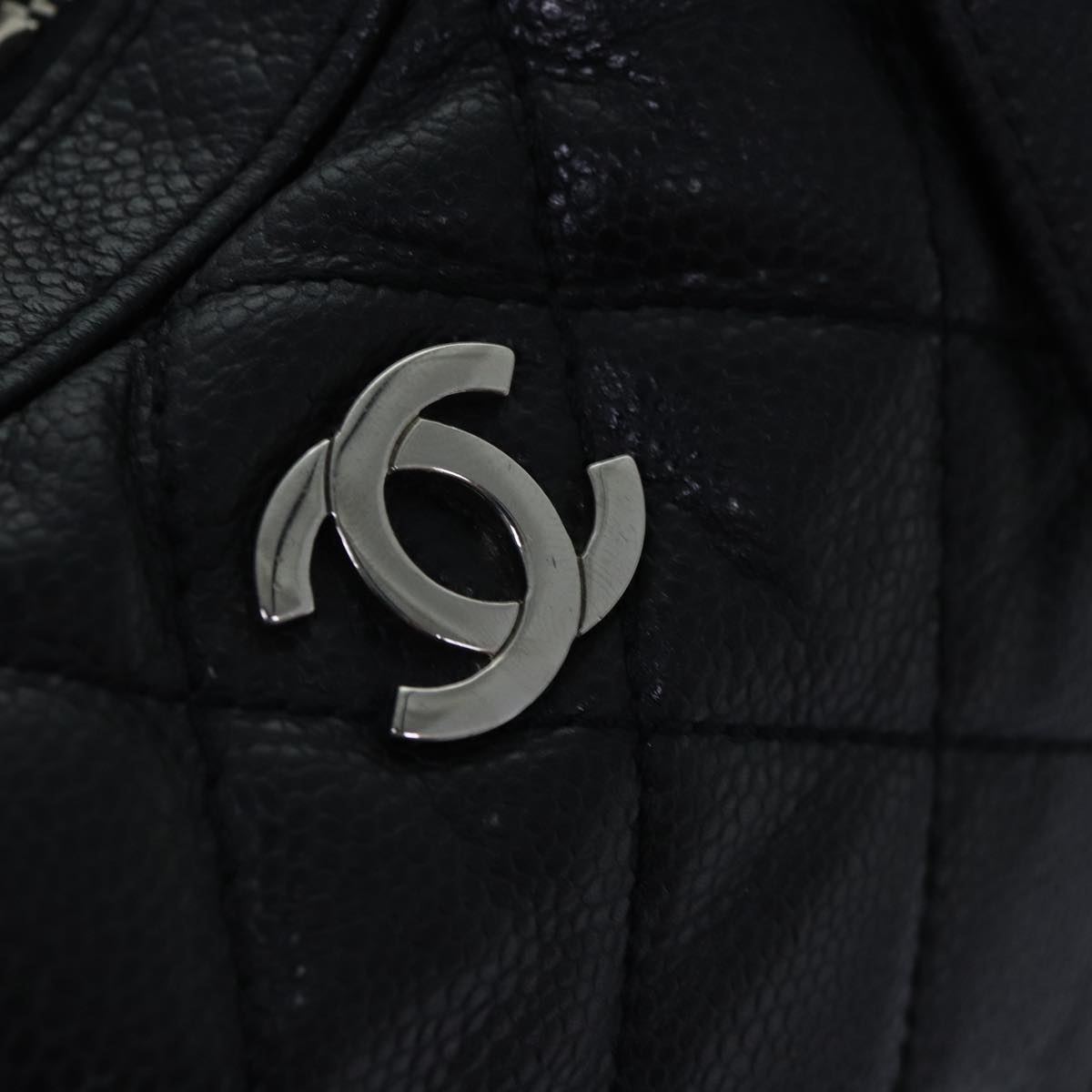 Top Quality Chanel Matelasse Hand Bag Caviar Skin Black Silver CC Auth bs17167