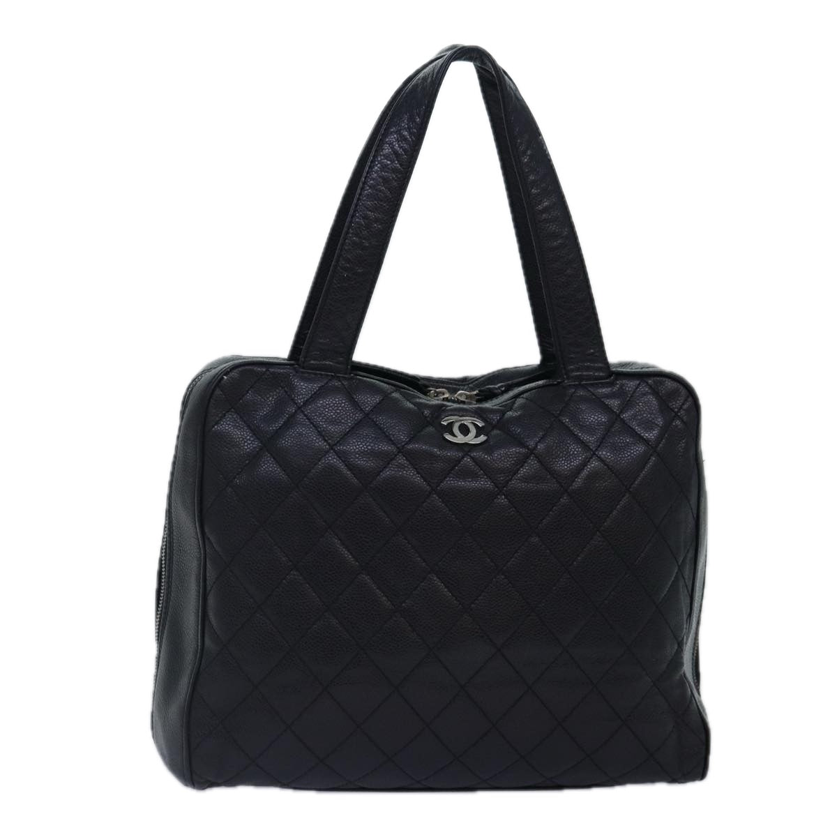 Top Quality Chanel Matelasse Hand Bag Caviar Skin Black Silver CC Auth bs17167