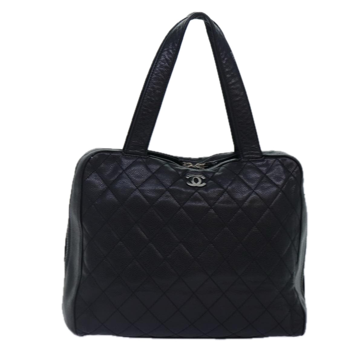 Top Quality Chanel Matelasse Hand Bag Caviar Skin Black Silver CC Auth bs17167
