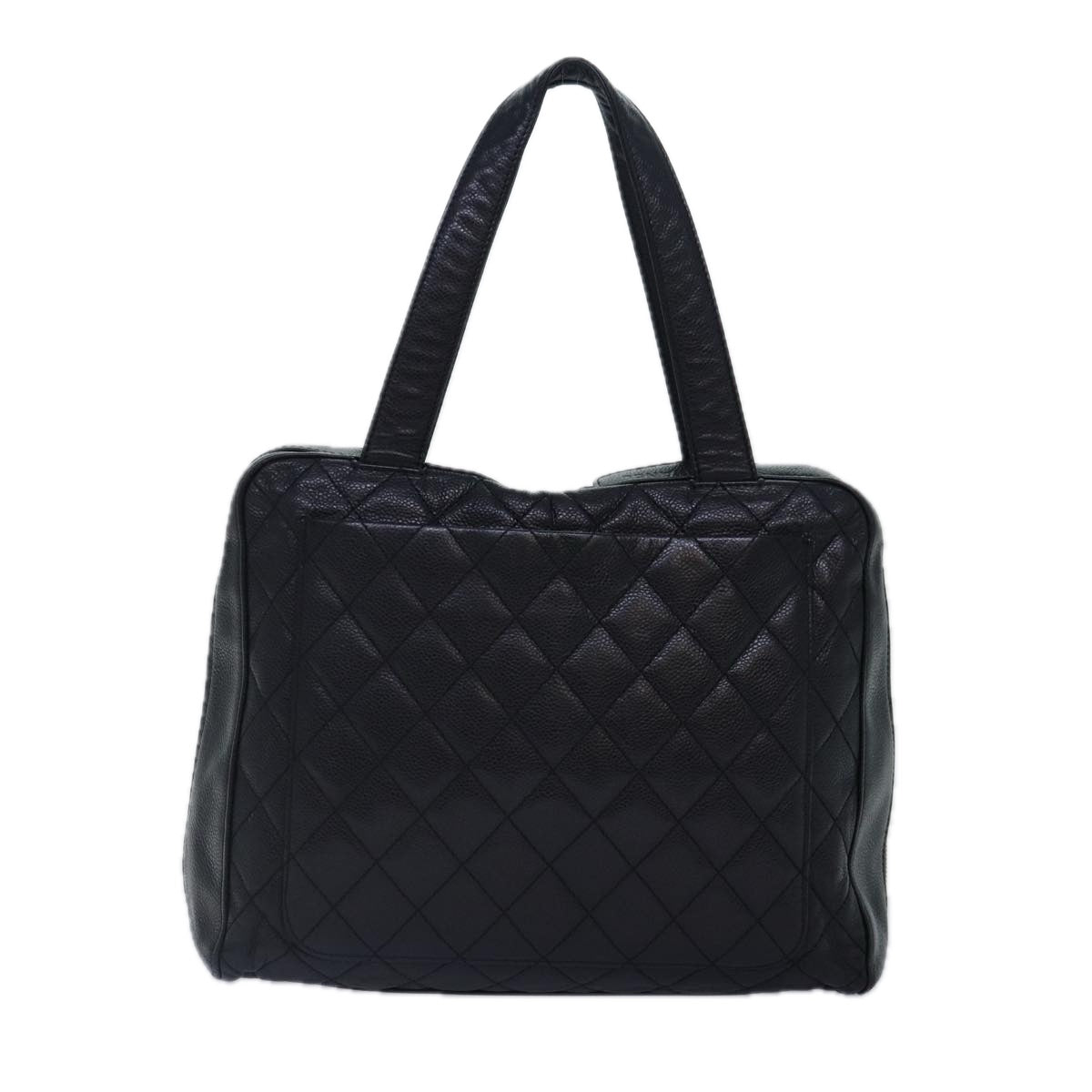 Top Quality Chanel Matelasse Hand Bag Caviar Skin Black Silver CC Auth bs17167