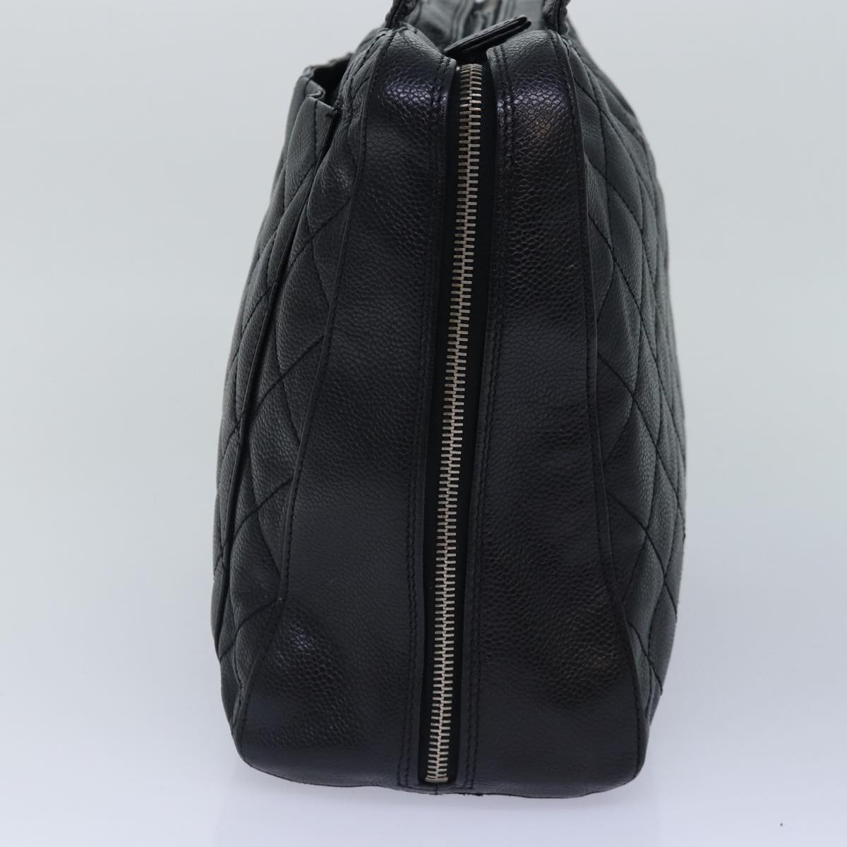 Top Quality Chanel Matelasse Hand Bag Caviar Skin Black Silver CC Auth bs17167