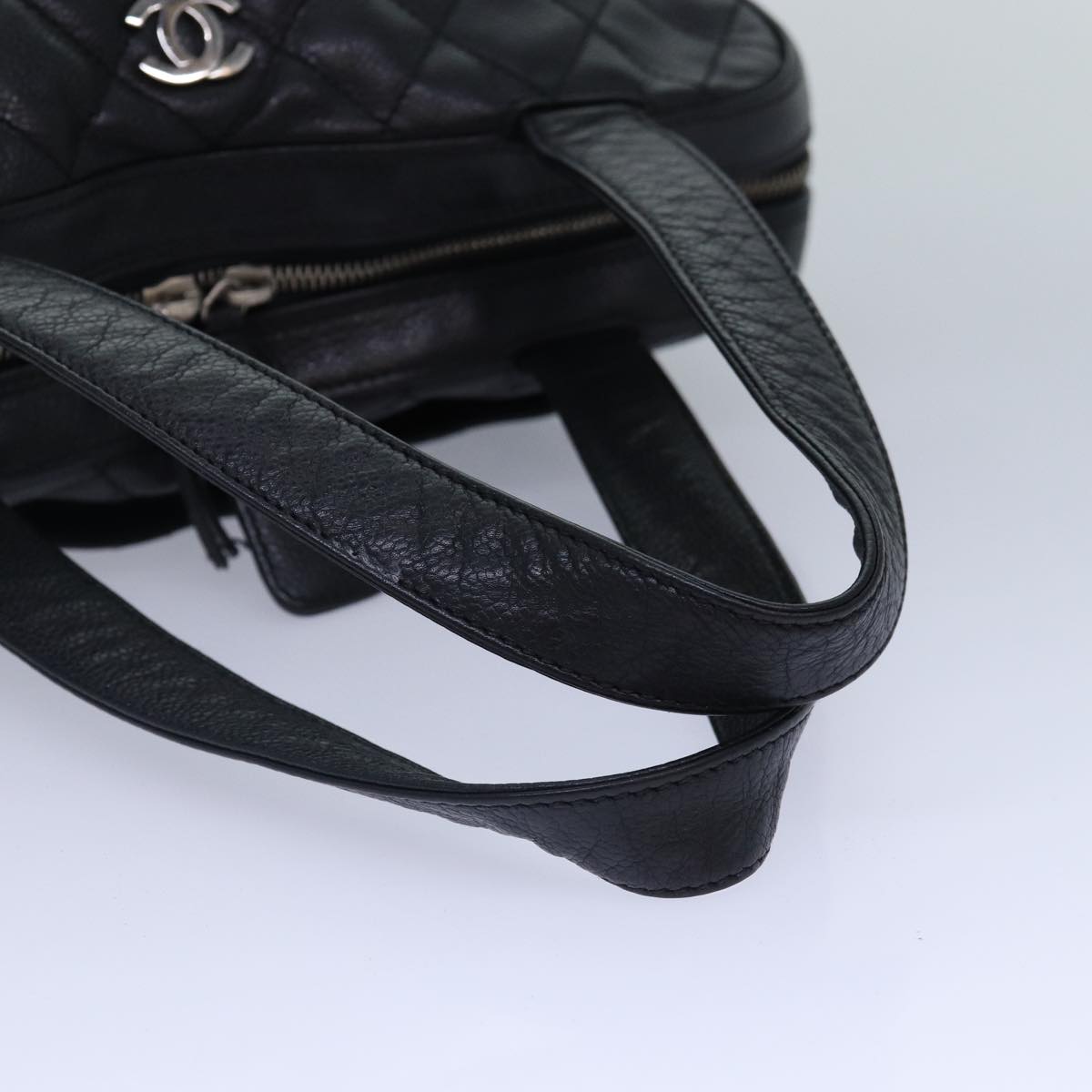 Top Quality Chanel Matelasse Hand Bag Caviar Skin Black Silver CC Auth bs17167