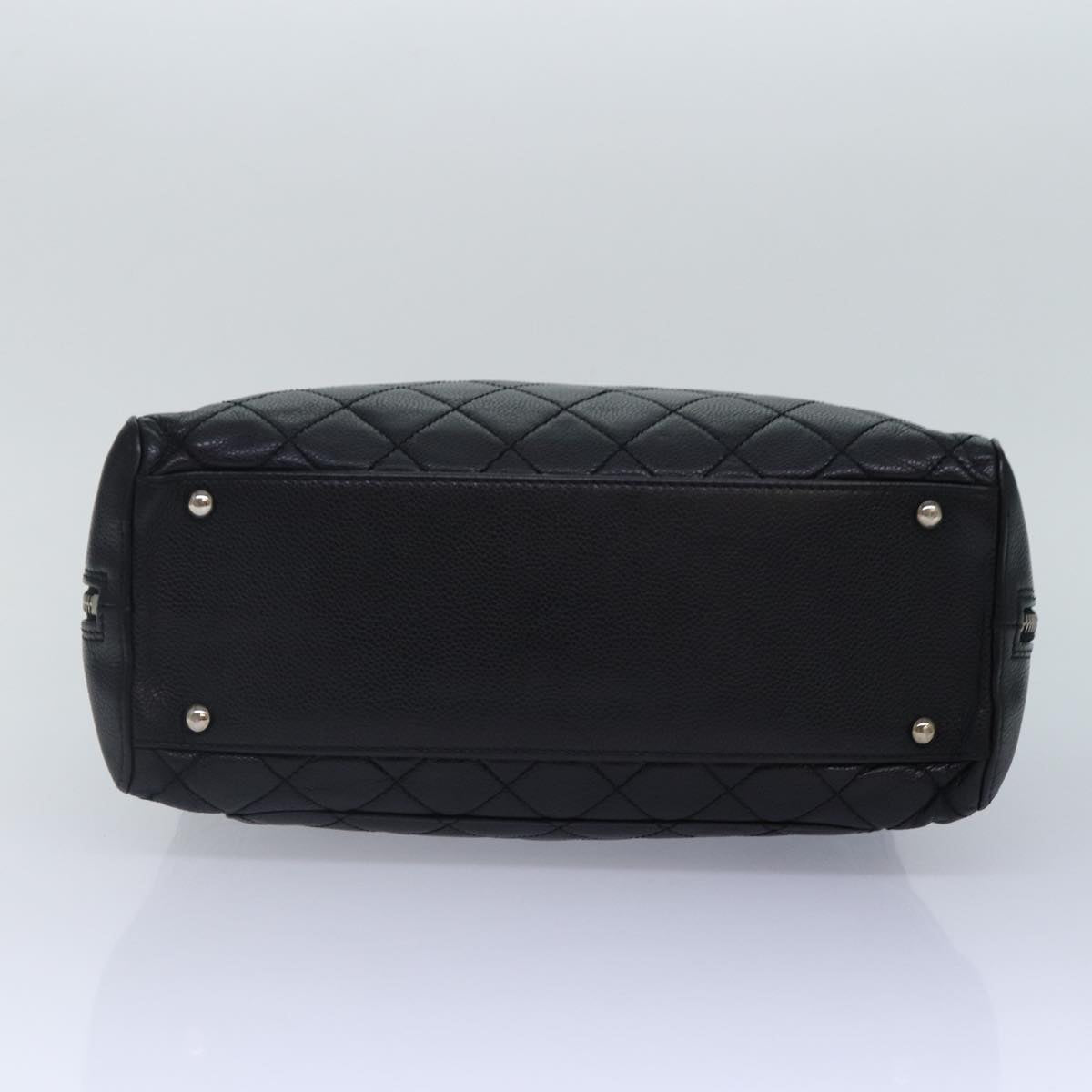 Top Quality Chanel Matelasse Hand Bag Caviar Skin Black Silver CC Auth bs17167