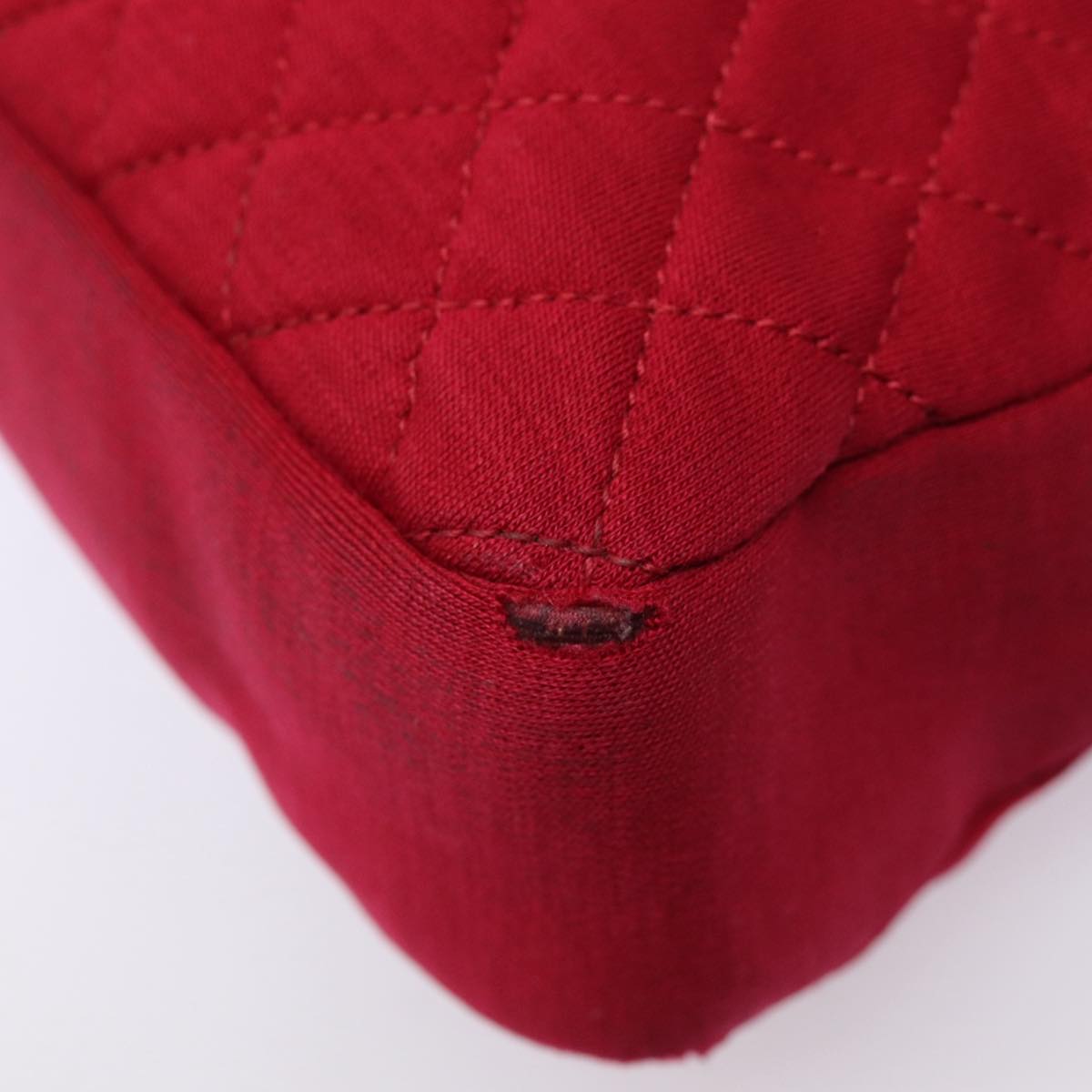 Top Quality Chanel Matelasse Chain Shoulder Bag Cotton Red Silver CC Auth bs17224
