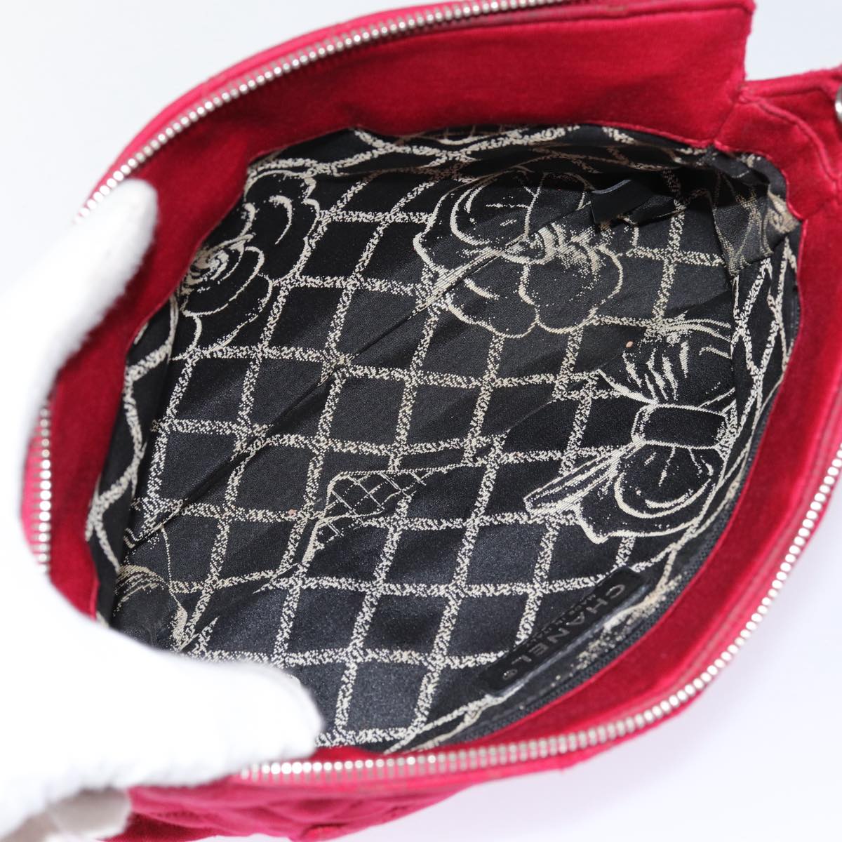 Top Quality Chanel Matelasse Chain Shoulder Bag Cotton Red Silver CC Auth bs17224