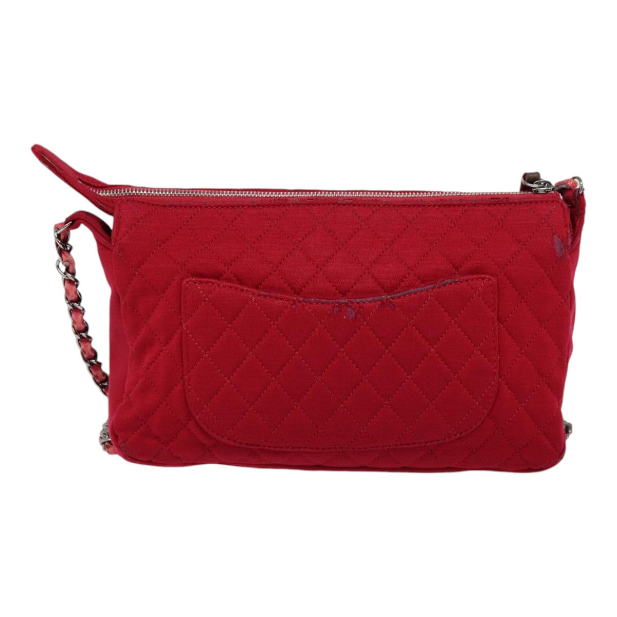 Top Quality Chanel Matelasse Chain Shoulder Bag Cotton Red Silver CC Auth bs17224