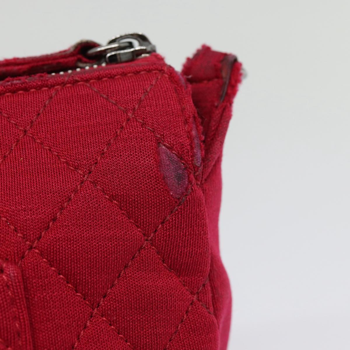Top Quality Chanel Matelasse Chain Shoulder Bag Cotton Red Silver CC Auth bs17224