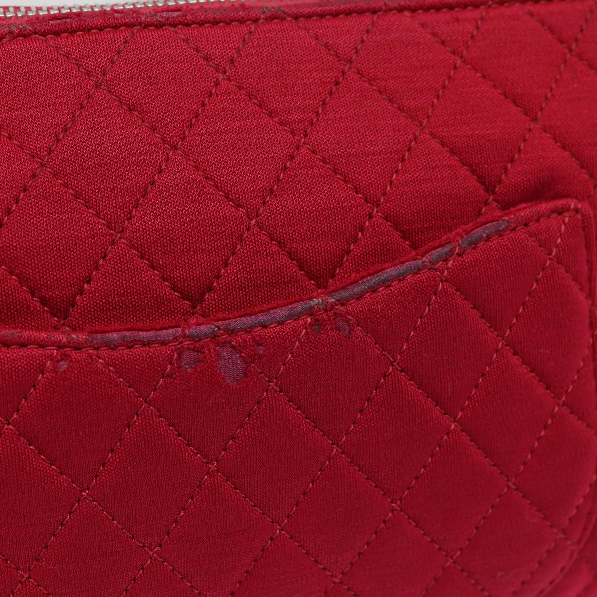 Top Quality Chanel Matelasse Chain Shoulder Bag Cotton Red Silver CC Auth bs17224