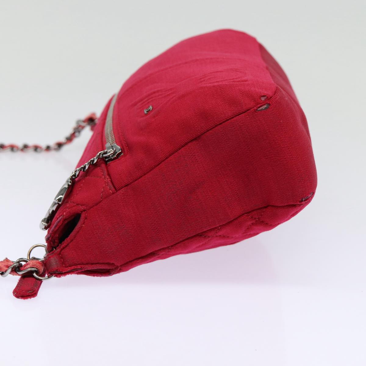 Top Quality Chanel Matelasse Chain Shoulder Bag Cotton Red Silver CC Auth bs17224