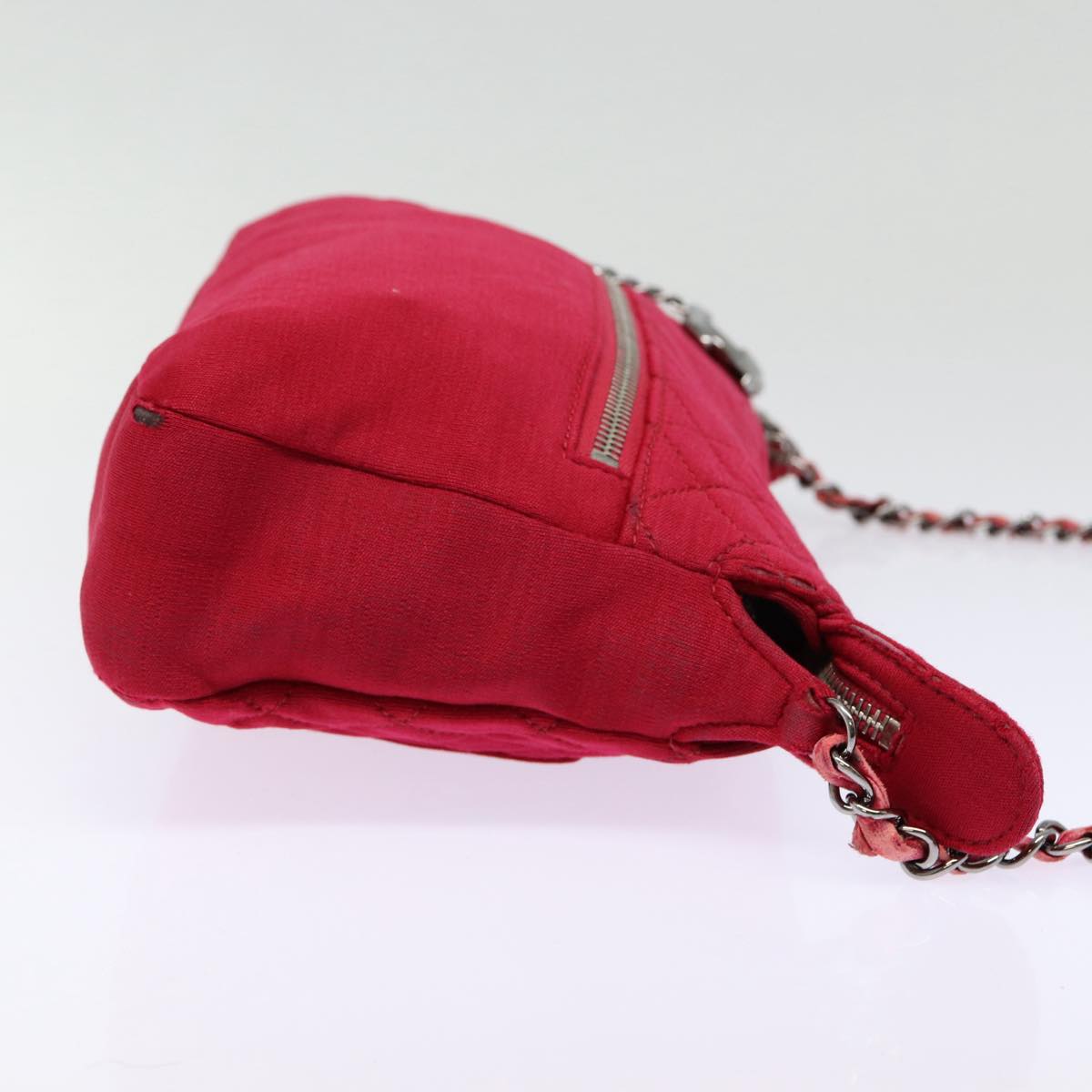 Top Quality Chanel Matelasse Chain Shoulder Bag Cotton Red Silver CC Auth bs17224