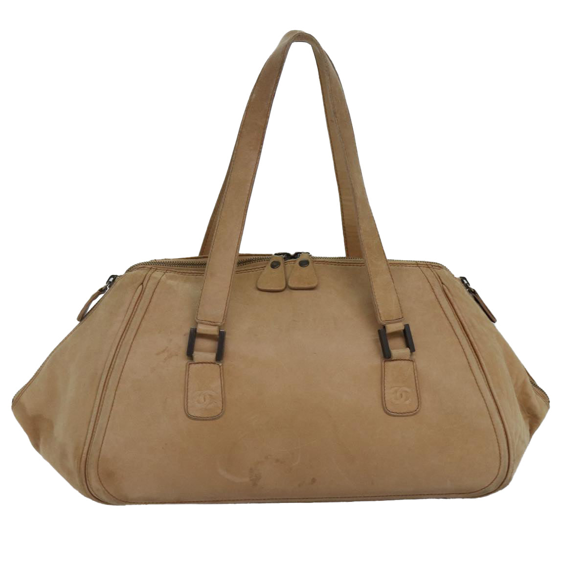 Top Quality Chanel Hand Bag Leather Beige CC Auth bs17225
