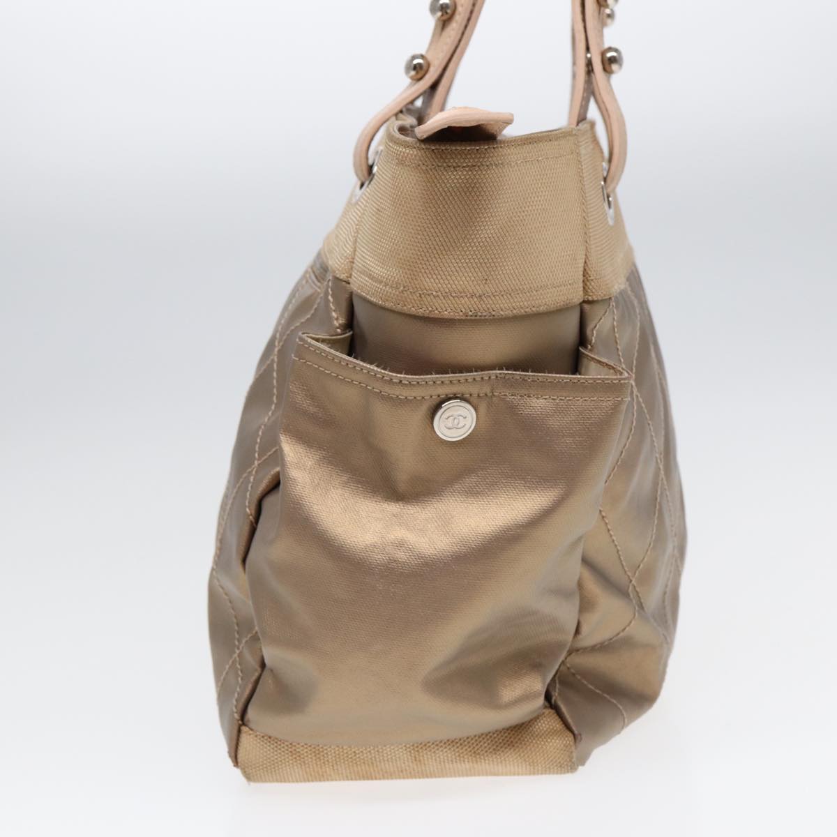 Top Quality Chanel Paris Biarritz GM Tote Bag Coated Canvas Gold Tone Silver CC Auth bs17228