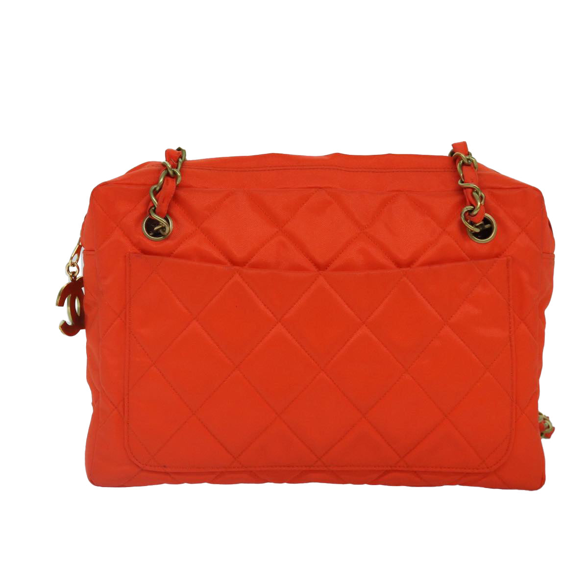 Top Quality Chanel Matelasse Chain Shoulder Bag Nylon Orange Gold CC Auth bs17255
