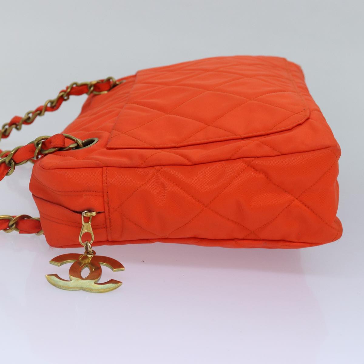 Top Quality Chanel Matelasse Chain Shoulder Bag Nylon Orange Gold CC Auth bs17255