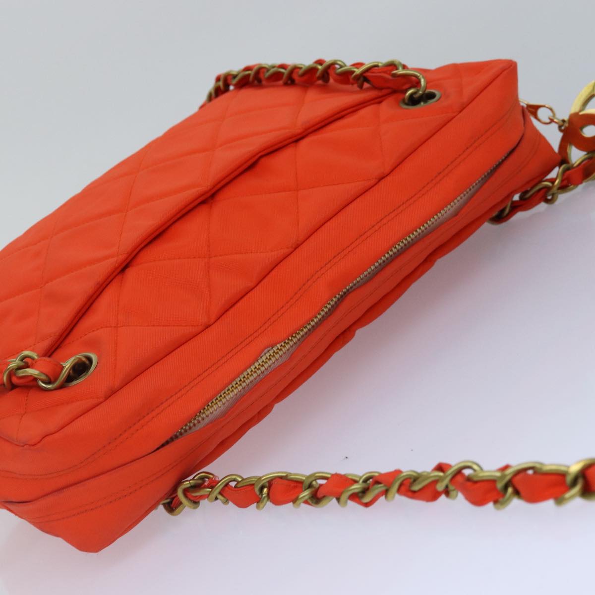 Top Quality Chanel Matelasse Chain Shoulder Bag Nylon Orange Gold CC Auth bs17255