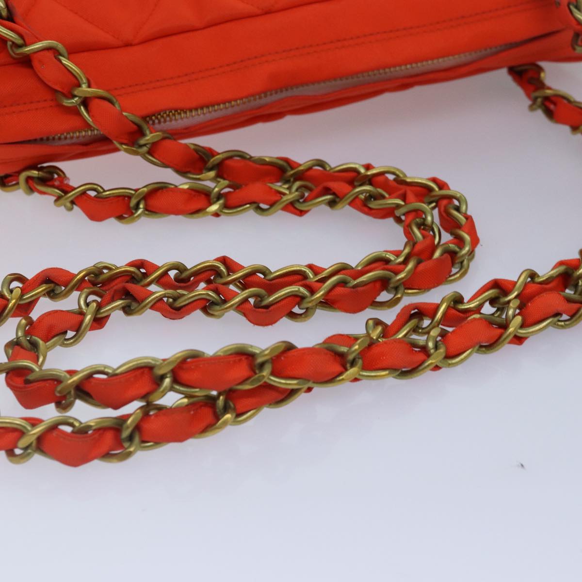 Top Quality Chanel Matelasse Chain Shoulder Bag Nylon Orange Gold CC Auth bs17255