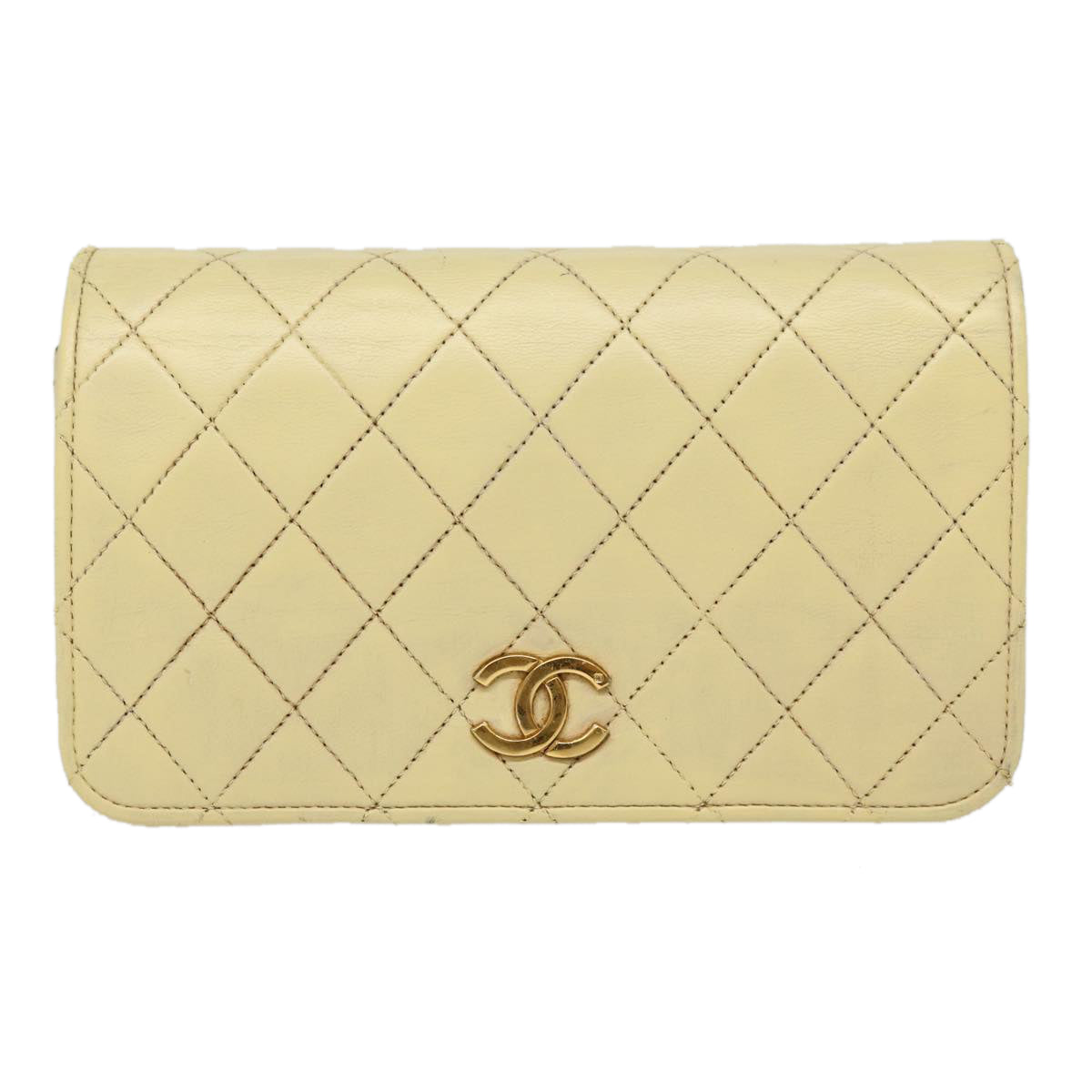 Top Quality Chanel Matelasse Chain Shoulder Bag Lamb Skin Beige Gold CC Auth bs17432