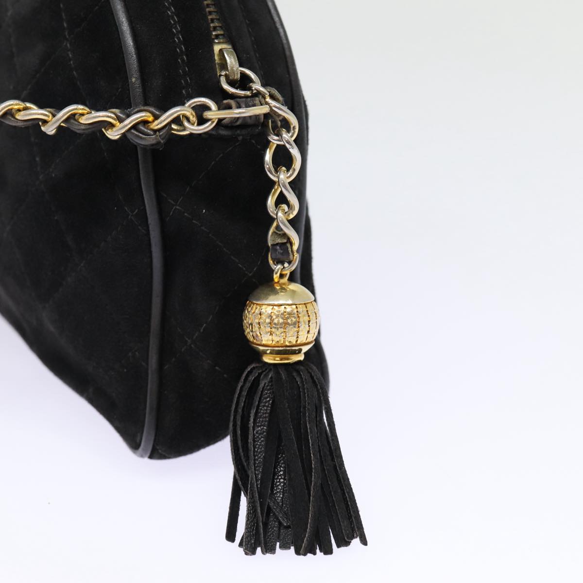 Top Quality Chanel Matelasse Chain Shoulder Bag Suede Black Gold CC Auth bs17434