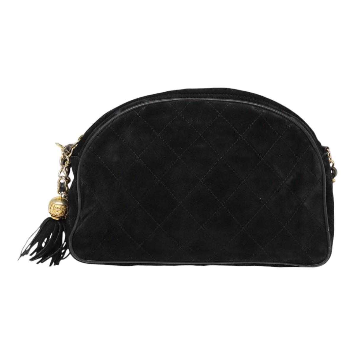 Top Quality Chanel Matelasse Chain Shoulder Bag Suede Black Gold CC Auth bs17434