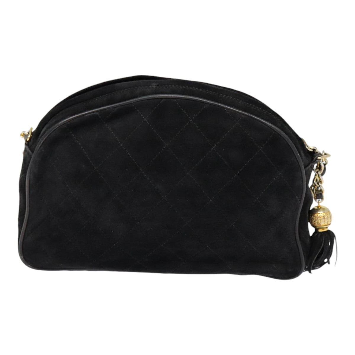 Top Quality Chanel Matelasse Chain Shoulder Bag Suede Black Gold CC Auth bs17434