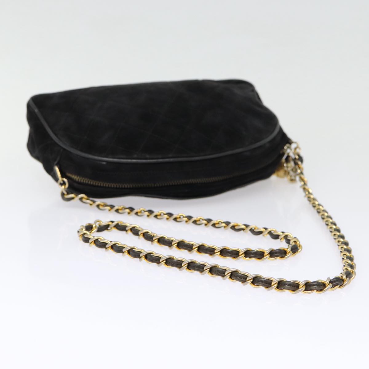 Top Quality Chanel Matelasse Chain Shoulder Bag Suede Black Gold CC Auth bs17434